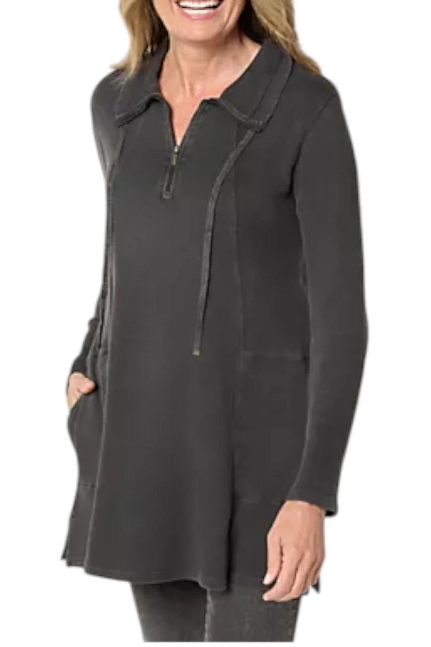 LOGO by Lori Goldstein Women's Cotton 1/4 Zip Waffle Top Phantom - Petite